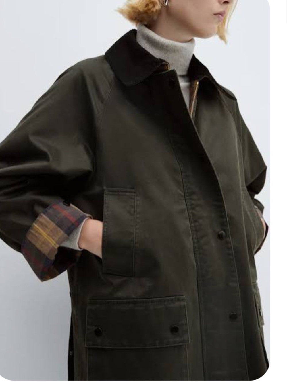 Mango Brown Plaid Quilted Jacket with Yellow and Red Accents